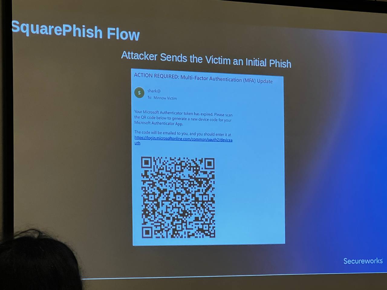 Attacker sends the victim an initial phish with a QR code embedded