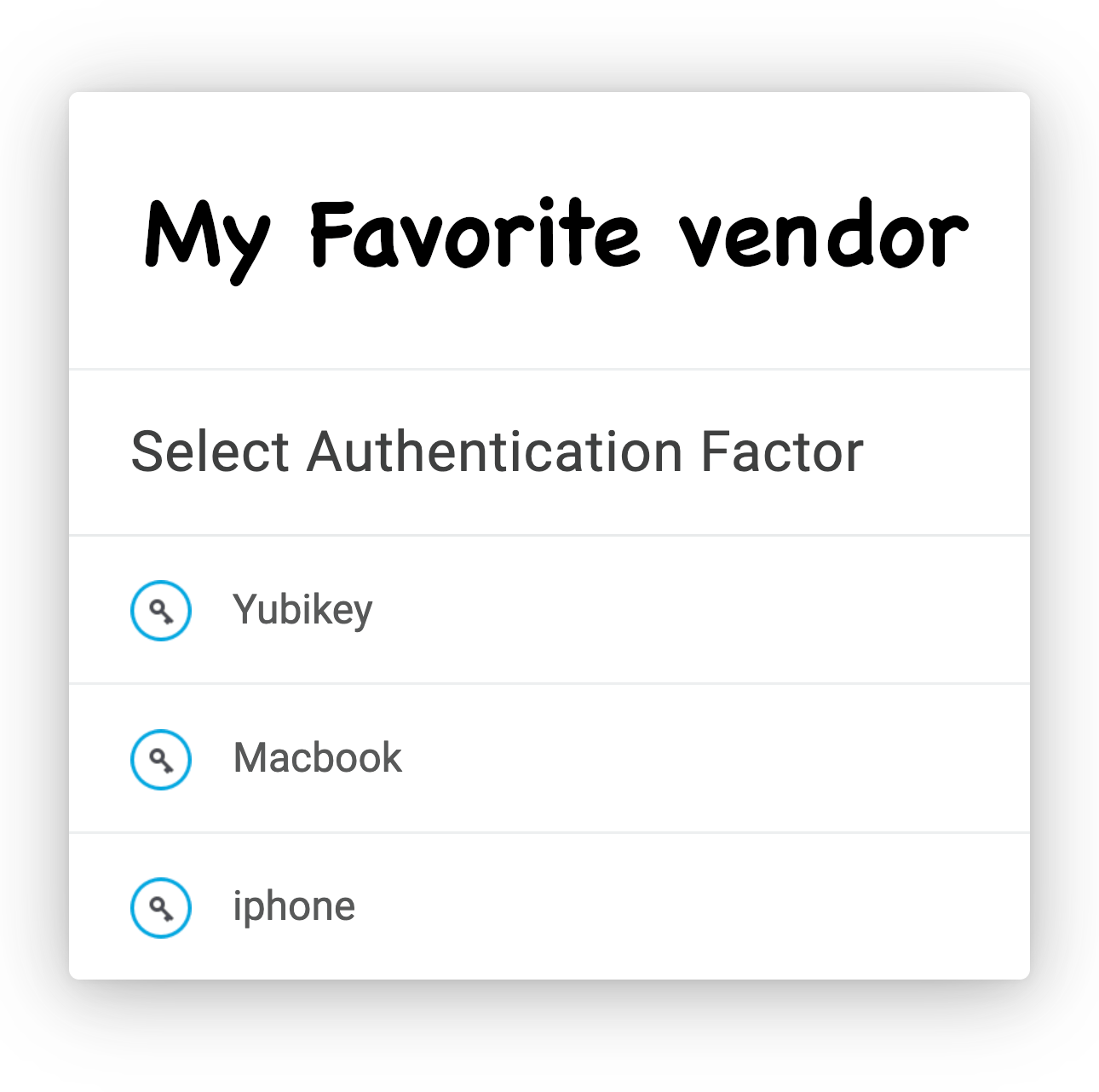 A single sign on vendor screenshot where 2nd factors are explicit choices and all of them are webauthn based