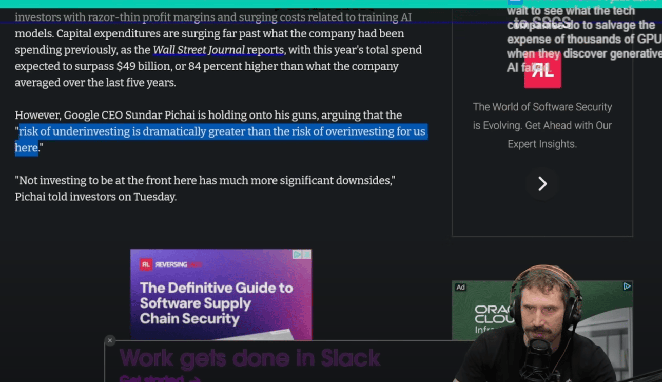 ThePrimeTime saying "Just one more ad!" as the browser stops responding