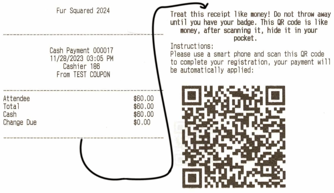 Example cash receipt with a QR Code