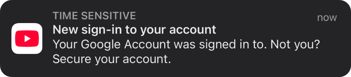 Youtube notification of a new sign in