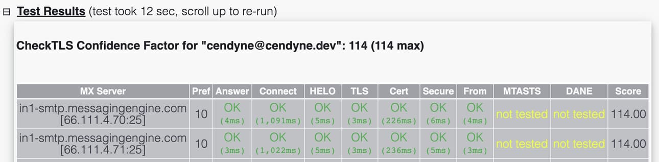 CheckTLS with fastmail