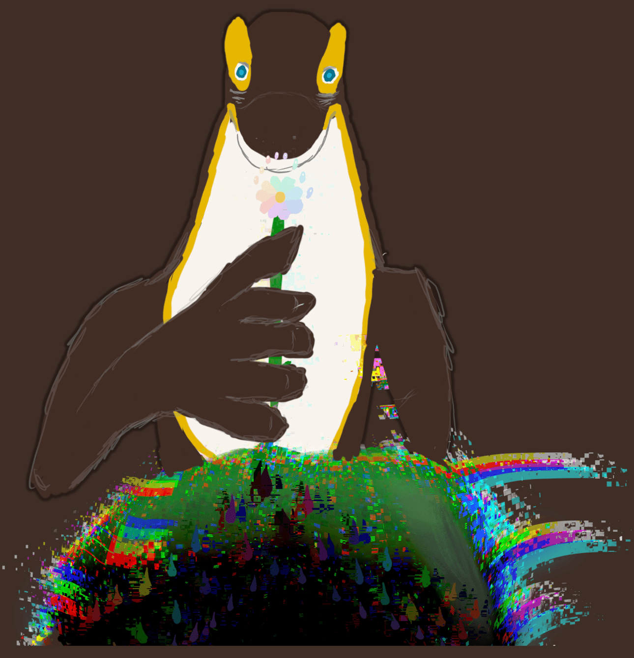 Cendyne holds and sniffs a flower. It comes from a corrupted ground