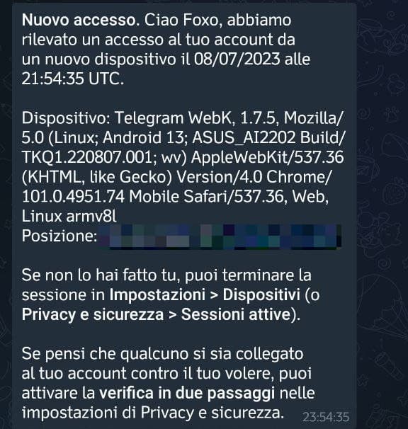 A new login! From WebK, and so on. The rest of the message is in Italian.