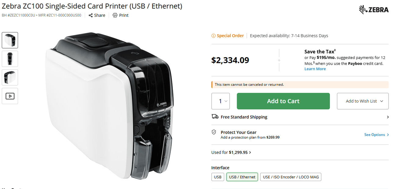 B&H web store screenshot showing a price of $2334.09