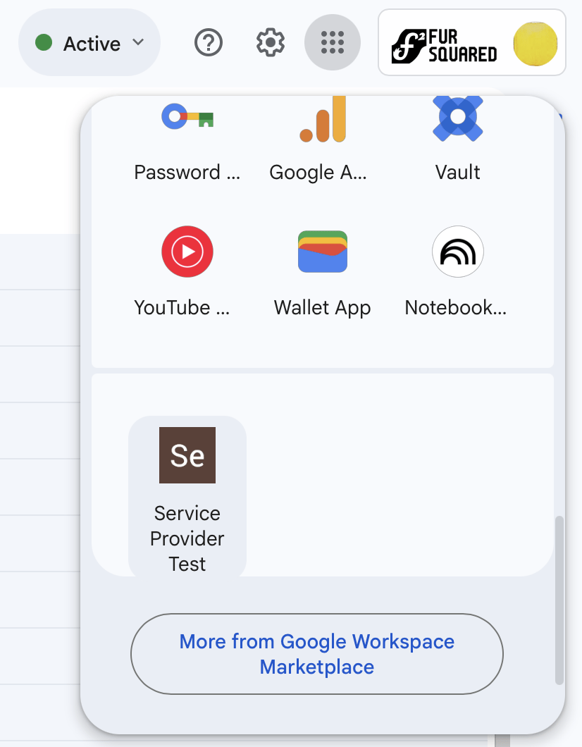 A custom SAML application really low on the list under the google apps menu
