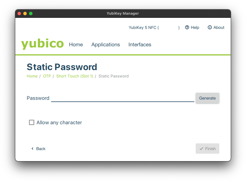 Yubikey static password screen