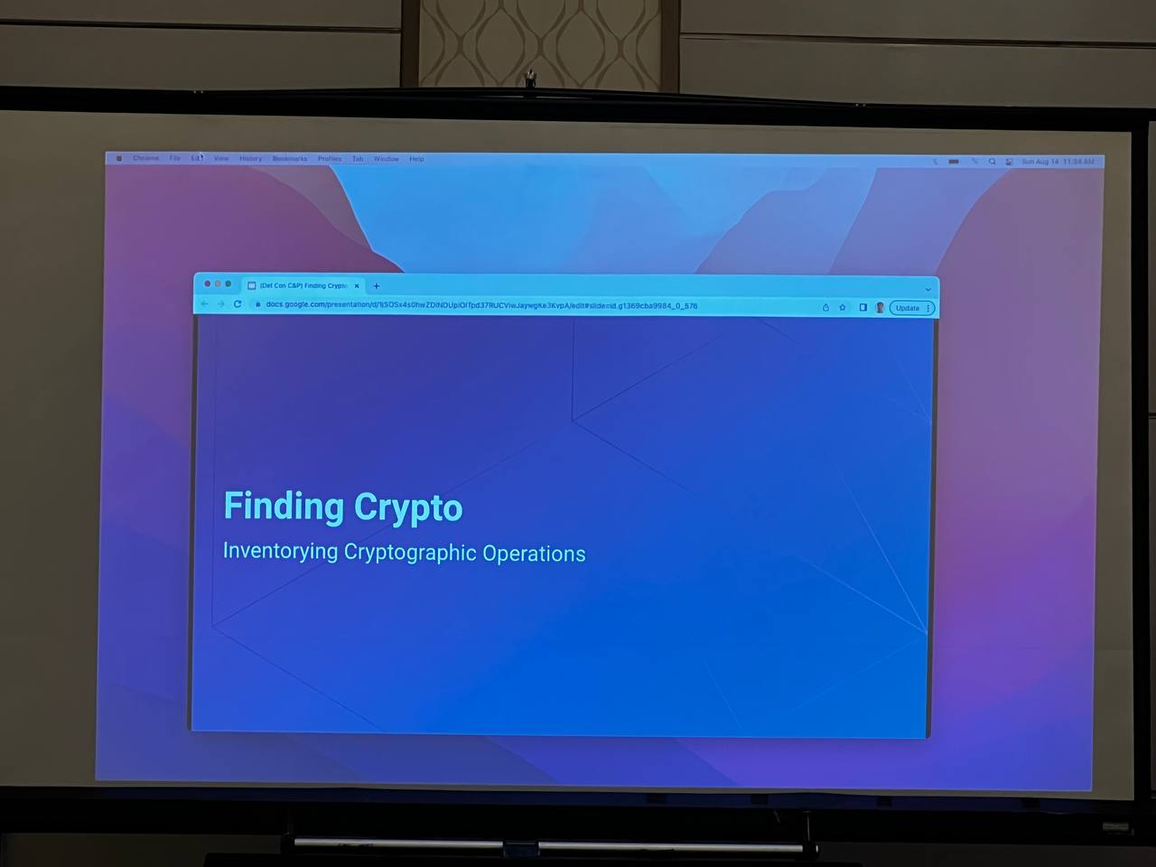 A photo of a slide reading Finding Crypto inventorying cryptographic operations