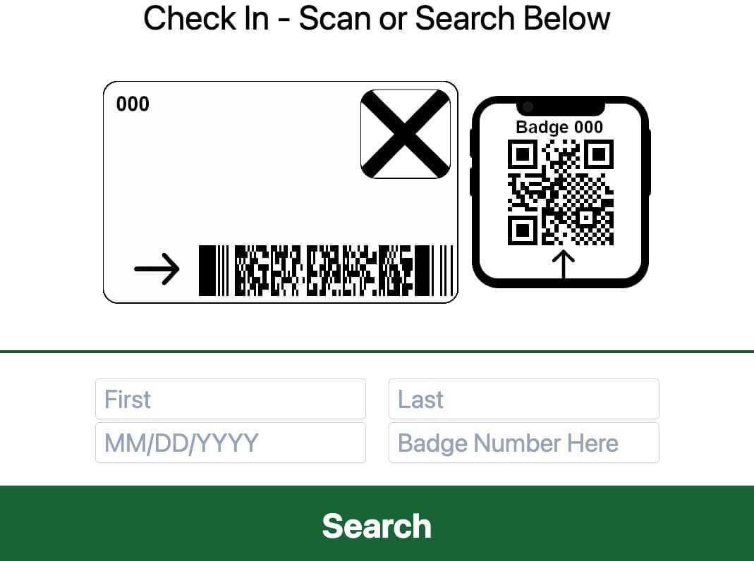 A screenshot of the check in page