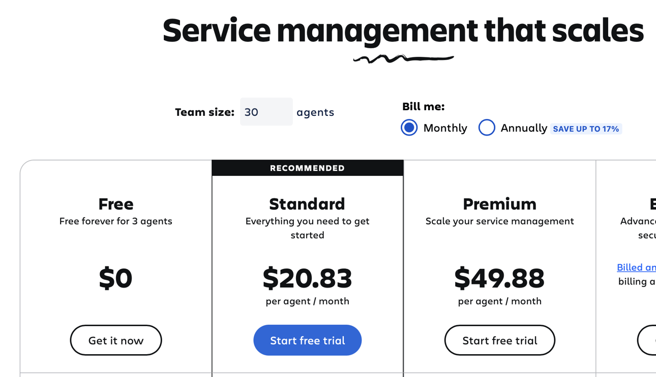 Atlassian Service desk pricing