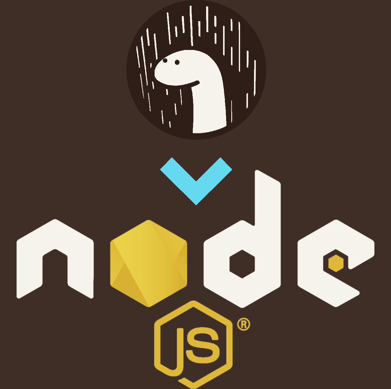 A diagram of the Deno logo pointing to the Node js logo