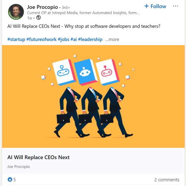 Some guy says CEOs can be replaced with AIs, why stop at teachers and software developers