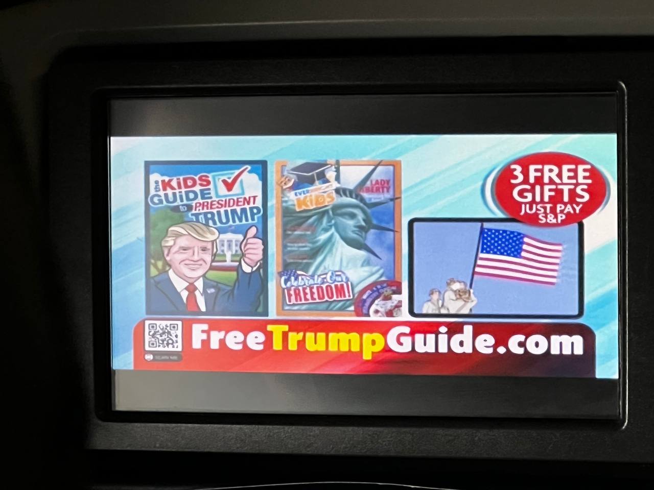 On the flight home there were ads for child friendly guides for Donald Trump.