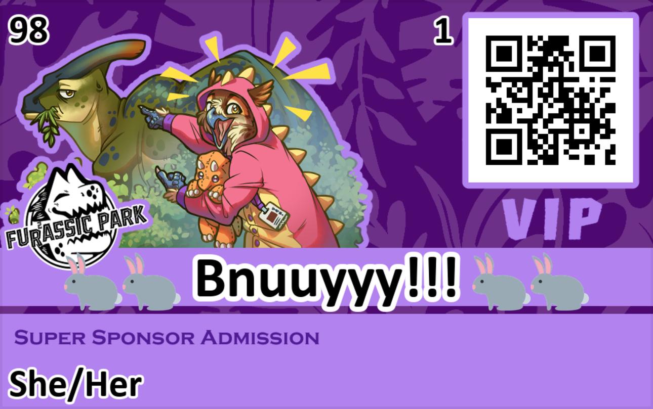 A badge that reads bnuuy!! with a QR code