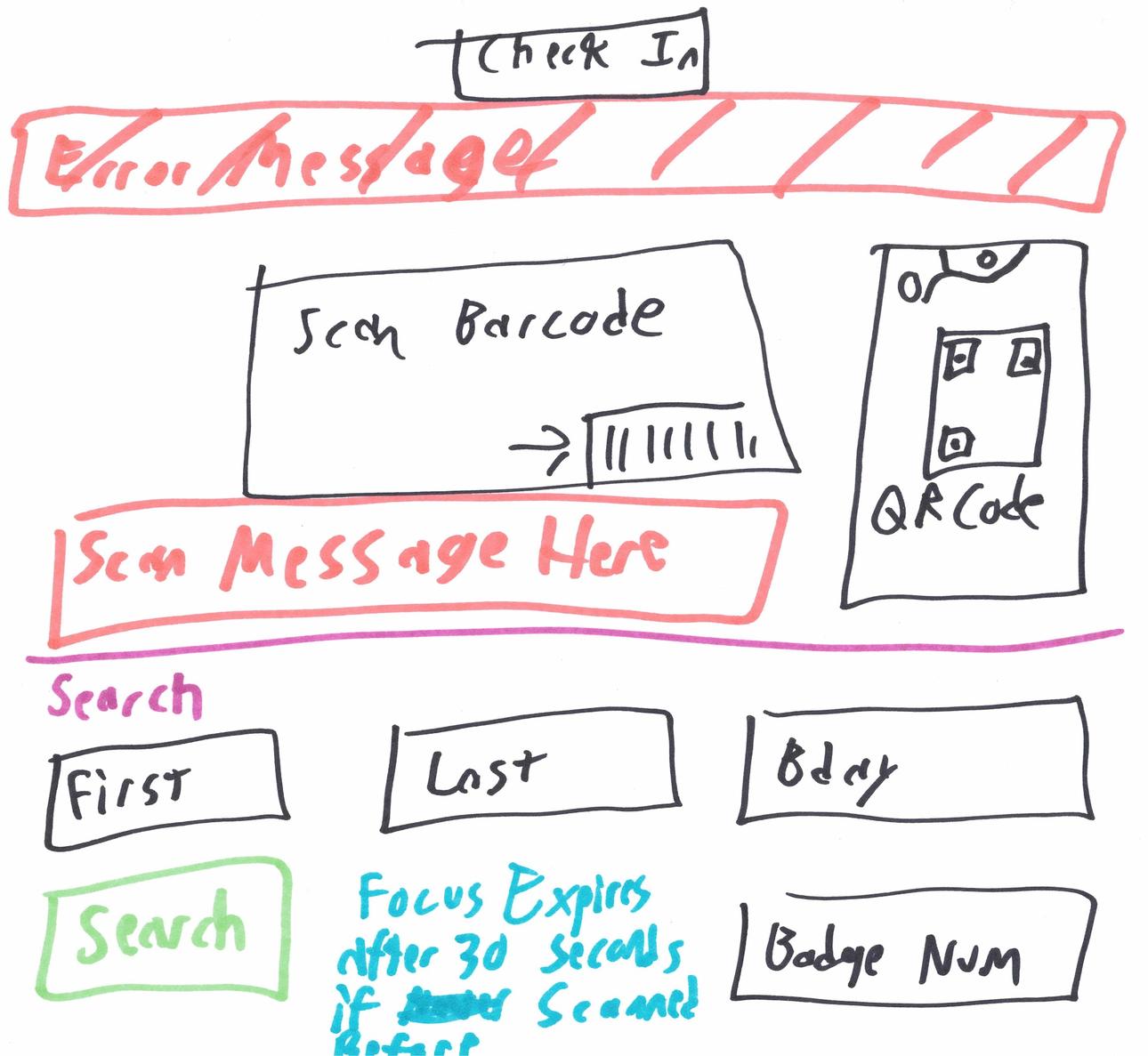 Mock up of a check in page inviting the operator to scan a QR code