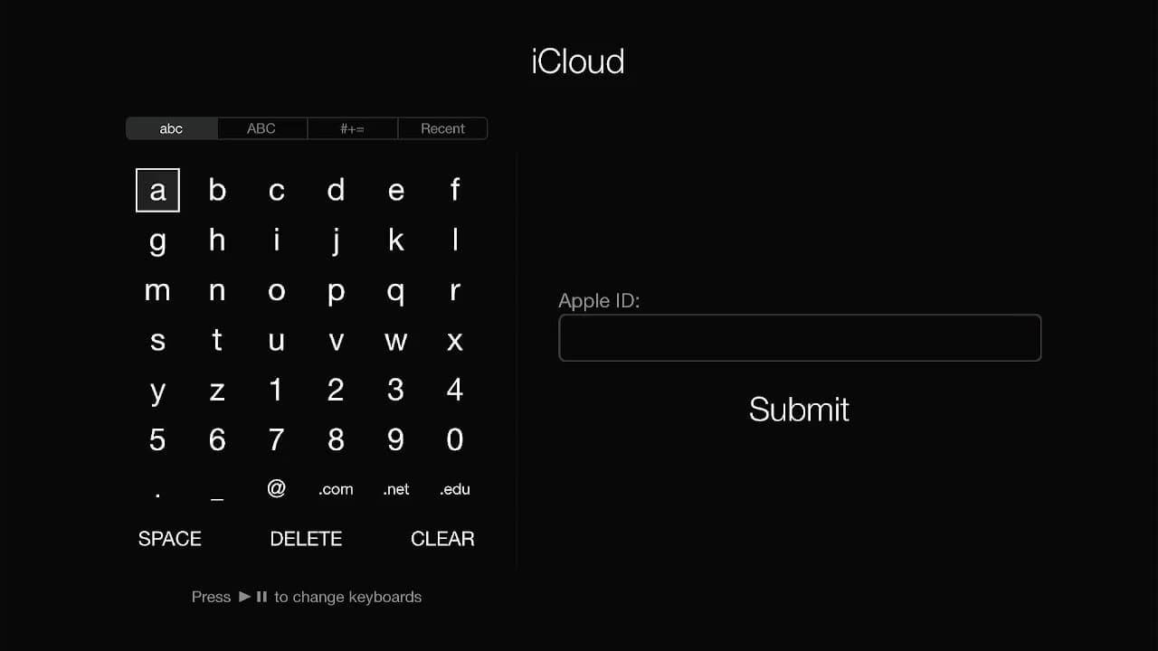 Apple TV login with remote