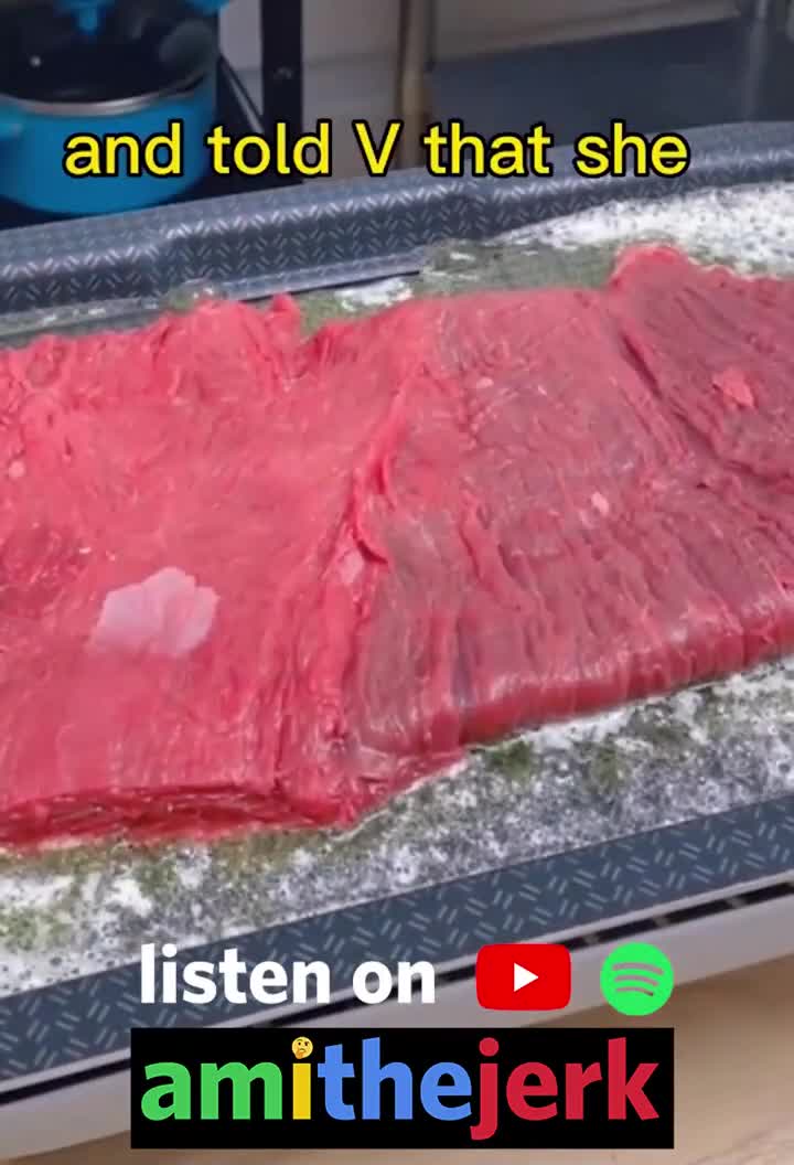 Sludge video of meat grilling while someone talks about cheating