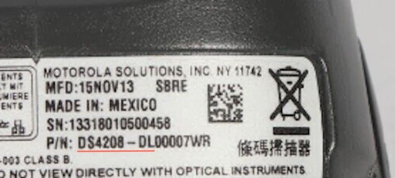 Zebra scanner sticker with model number underlined