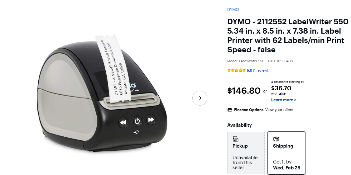 Dymo LabelWriter 550 with a price tag of $146.80