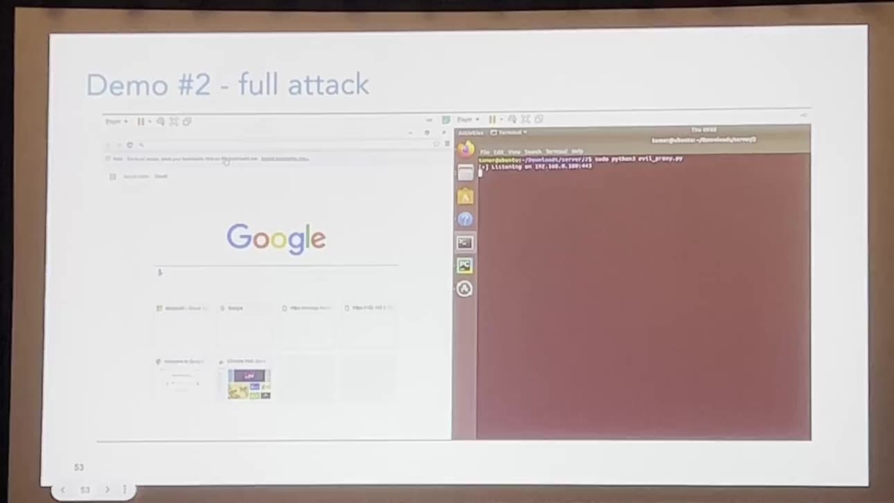 Demo of man in the middle attack where the browser says it is trusted.