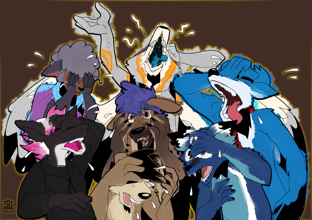 Several characters facepalm their forehead in despair and terror