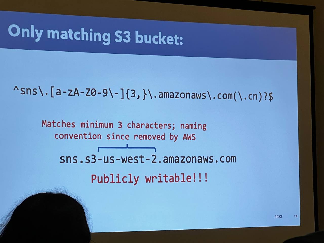 They show they can create an S3 bucket that matches AWS's SNS regex.