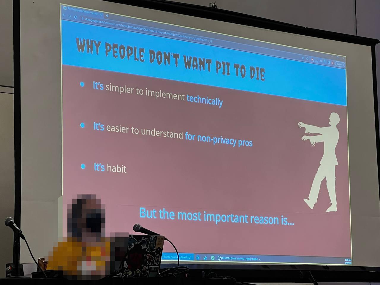Why people don't want P I I to die. It is simpler to implement technically, easier to understand for non-privacy professionals, it is habit. The most important reason is... (the slide ends here)