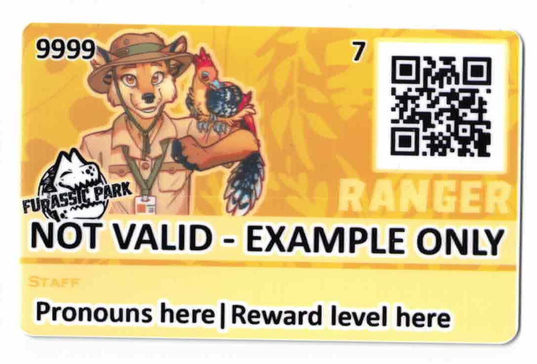 Example badge that says NOT VALID - EXAMPLE ONLY