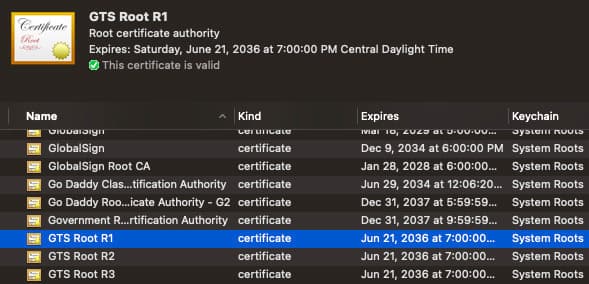 Mac OS KeyChain trusted certificates