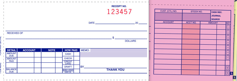 A cash receipt book